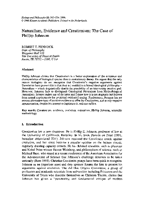  PDF Naturalism Evidence And Creationism The Case Of Phillip Johnson 