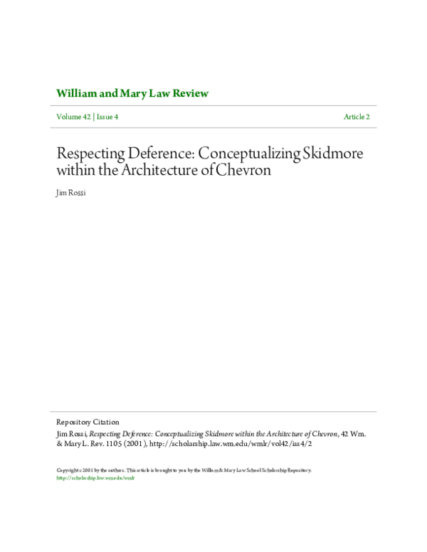 (PDF) Respecting Deference Conceptualizing Skidmore Within the