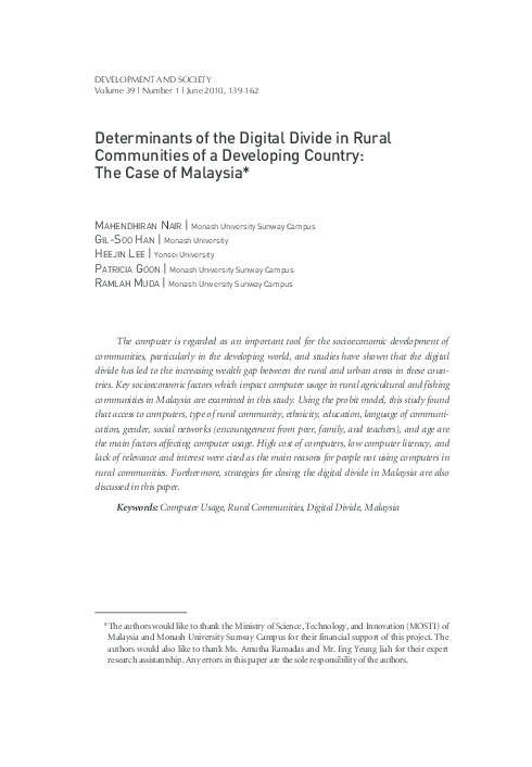 (PDF) Determinants of the Digital Divide in Rural Communities of a ...