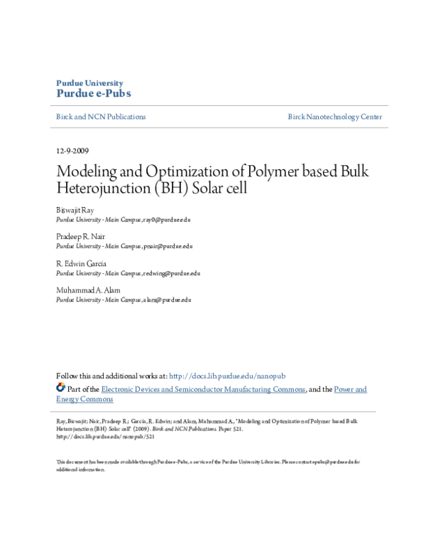 (PDF) Modeling and optimization of polymer based bulk heterojunction ...