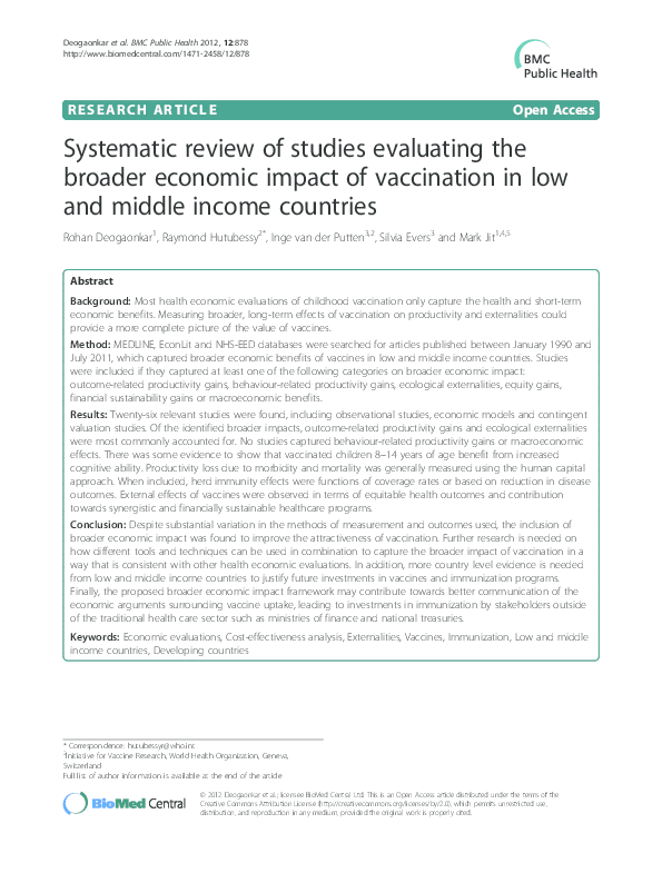 (PDF) Systematic review of studies evaluating the broader economic ...