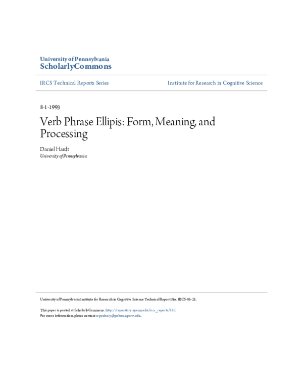 (PDF) Verb Phrase Ellipis: Form, Meaning, and Processing
