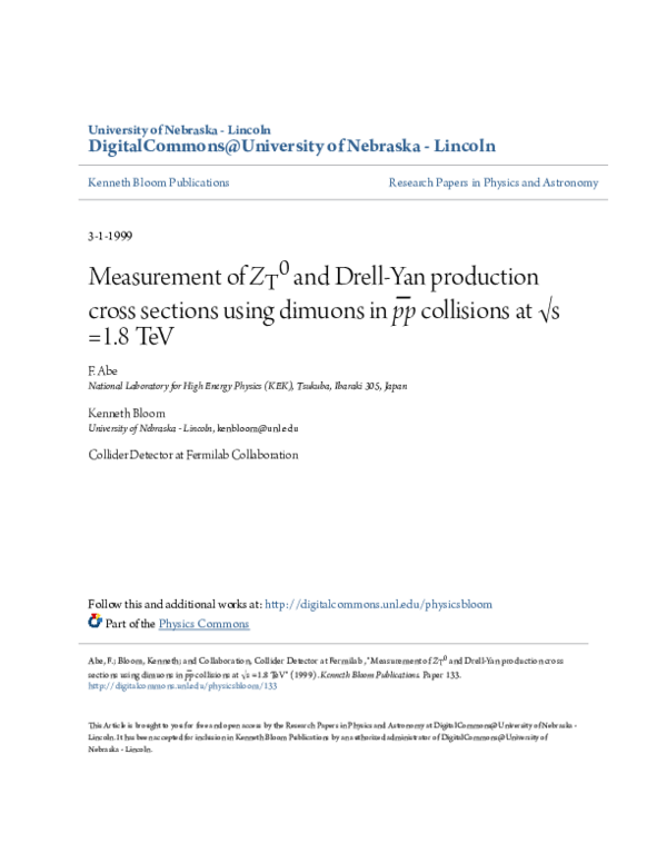 (PDF) Measurement of Z^{0} and Drell-Yan production cross sections ...