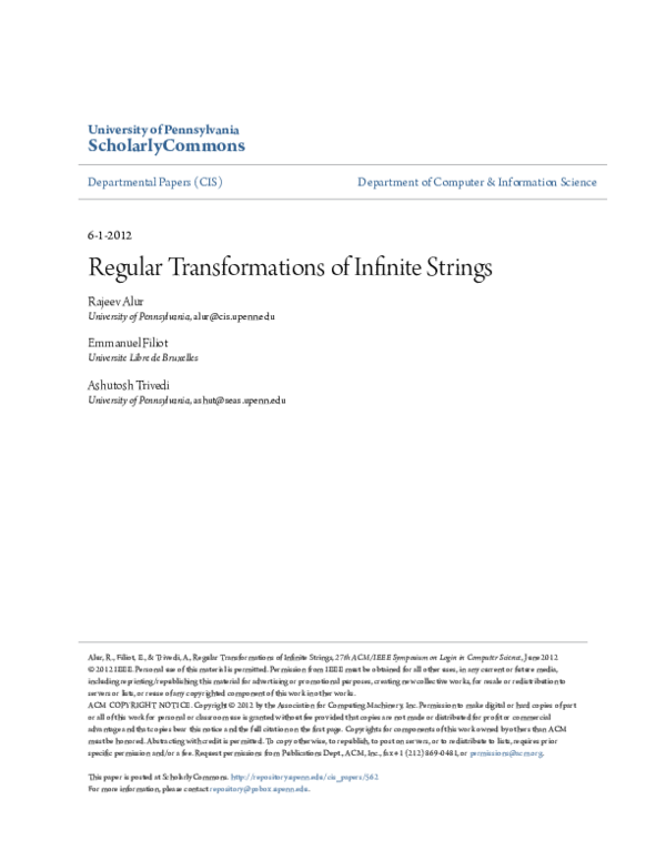 (PDF) Regular transformations of infinite strings