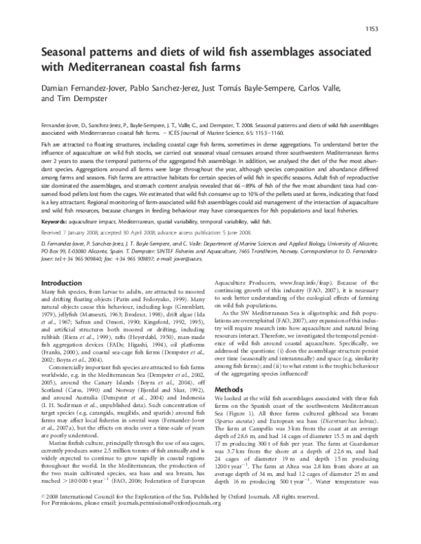 (PDF) Seasonal patterns and diets of wild fish assemblages associated ...