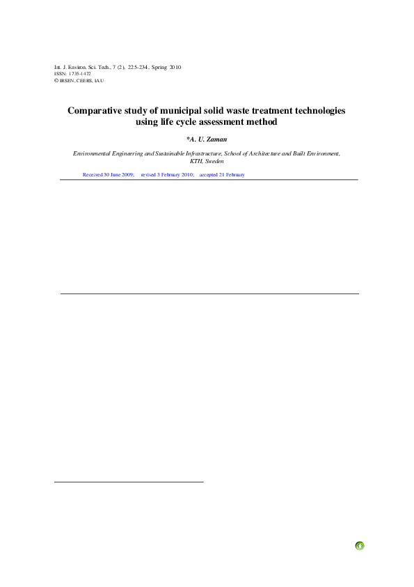 (PDF) Comparative study of municipal solid waste treatment technologies ...