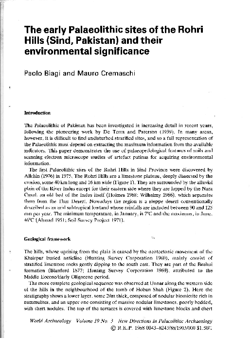 (PDF) P. Biagi, M. Cremaschi 1988 - The Early Palaeolithic Sites of the ...