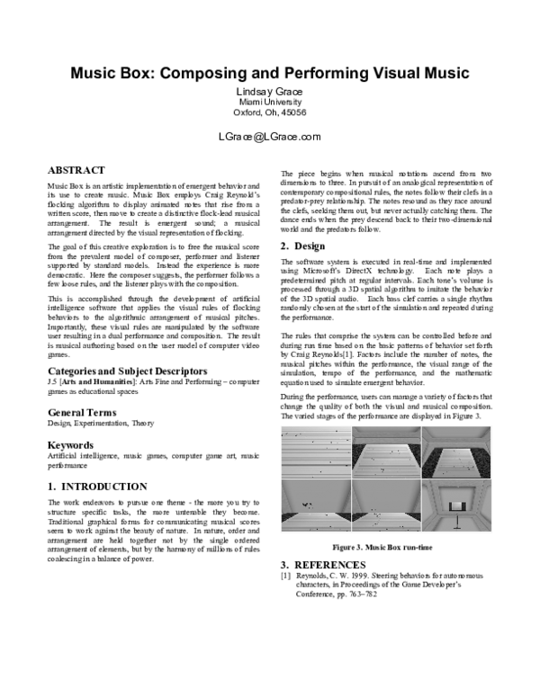 (PDF) Music Box: Composing and Performing Visual Music