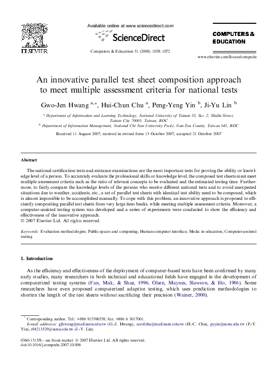 (PDF) An innovative parallel test sheet composition approach to meet ...