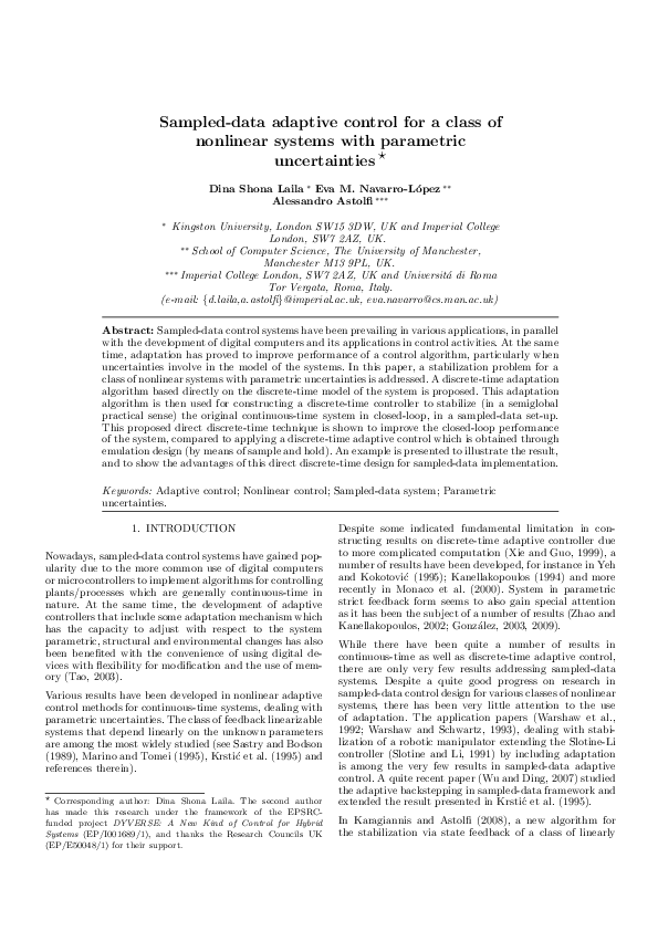 (PDF) Sampled-data adaptive control for a class of nonlinear systems ...