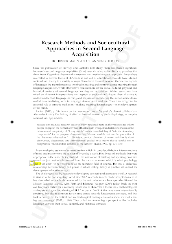 (PDF) Research Methods and Sociocultural Approaches in Second Language ...
