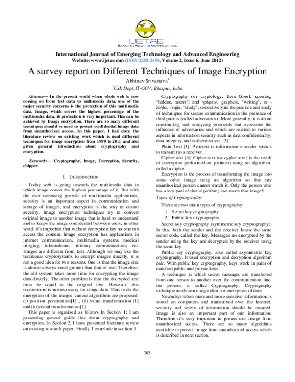 (PDF) A survey report on Different Techniques of Image Encryption