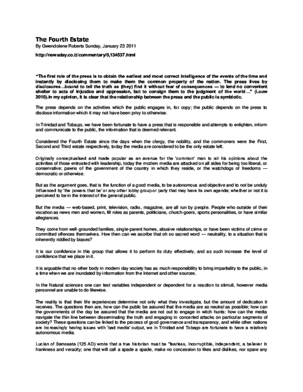 (PDF) The Fourth Estate Gwendolene Roberts Academia.edu