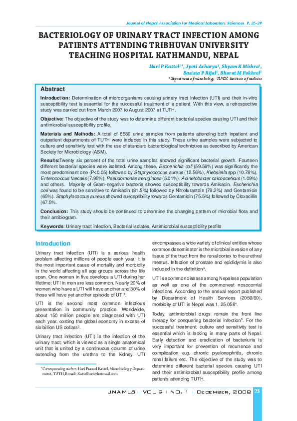 (PDF) Bacteriology of urinary tract infection among patient attending ...