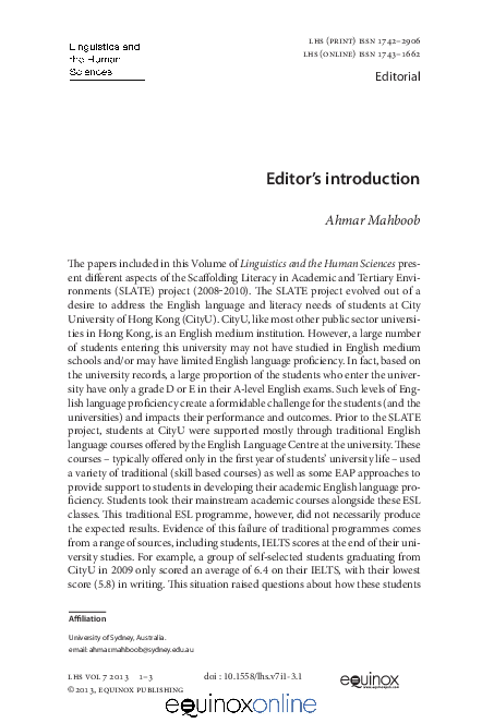 (PDF) SLATE Special Issue - Editor's Intro