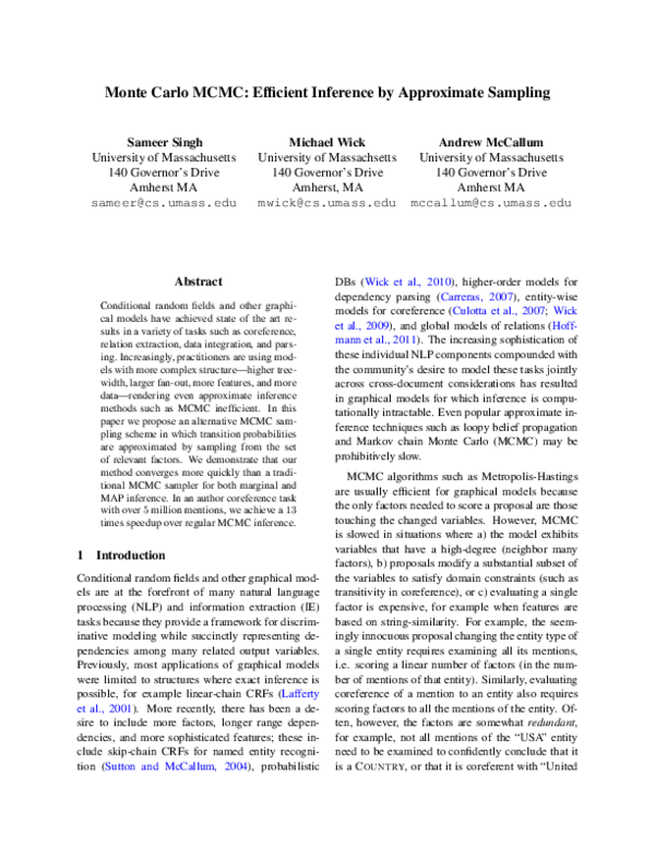 (PDF) Monte Carlo MCMC: Efficient Inference by Approximate Sampling