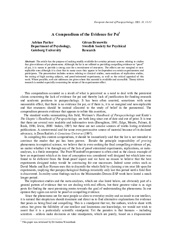 (PDF) A compendium of evidence for psi | adrian parker - Academia.edu
