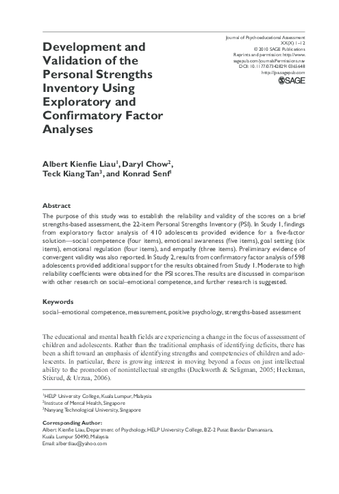 (PDF) Development and Validation of the Personal Strengths Inventory ...
