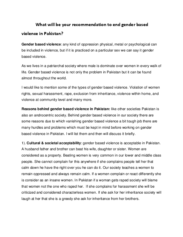 (DOC) reasons of gender based violence in Pakistan