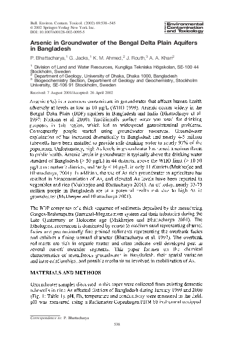 (PDF) Arsenic in Groundwater of the Bengal Delta Plain Aquifers in ...