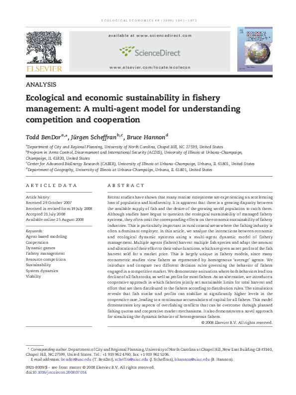 (PDF) Ecological and economic sustainability in fishery management A