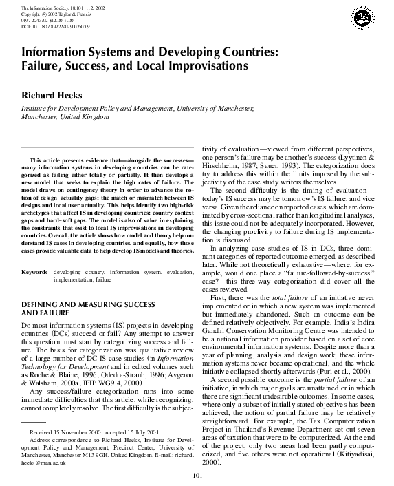 (PDF) Information Systems and Developing Countries: Failure, success ...