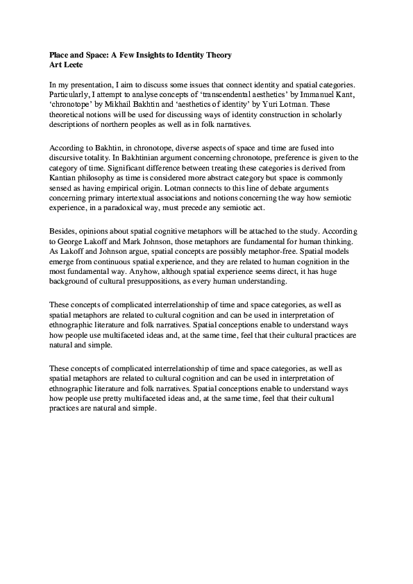 (DOC) Place and Space: A Few Insights to Identity Theory