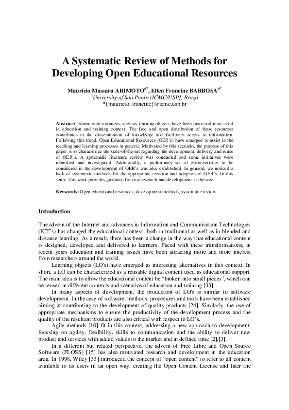(PDF) A Systematic Review of Methods for Developing Open Educational ...