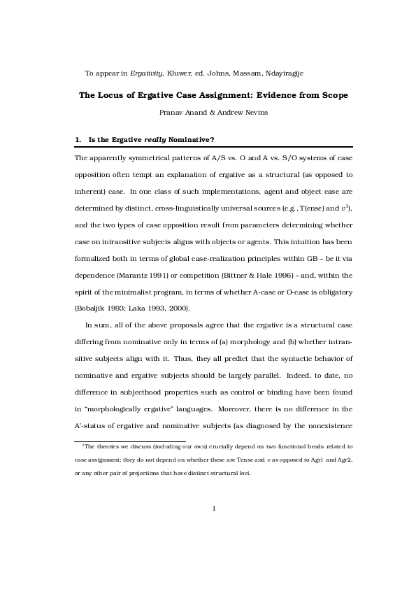 (PDF) The locus of ergative case assignment Evidence from scope