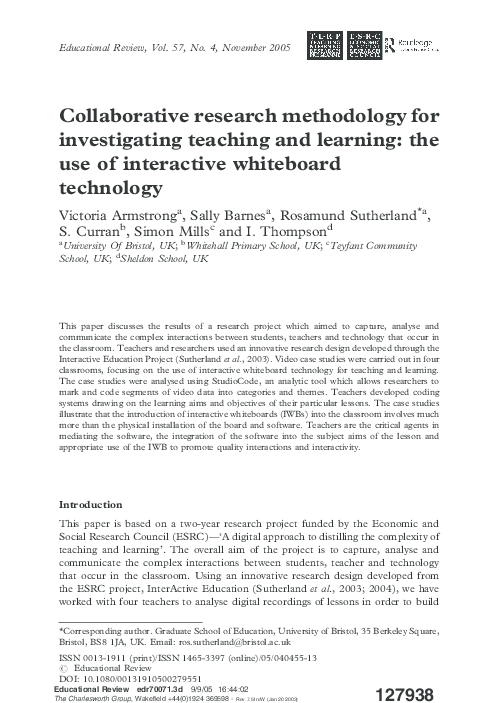 (PDF) Collaborative research methodology for investigating teaching and ...