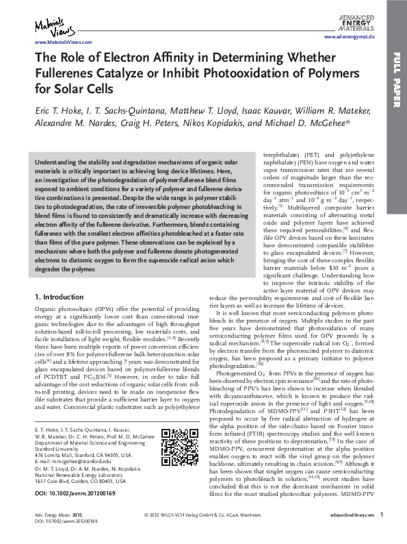 (PDF) The role of electron affinity in determining whether fullerenes ...
