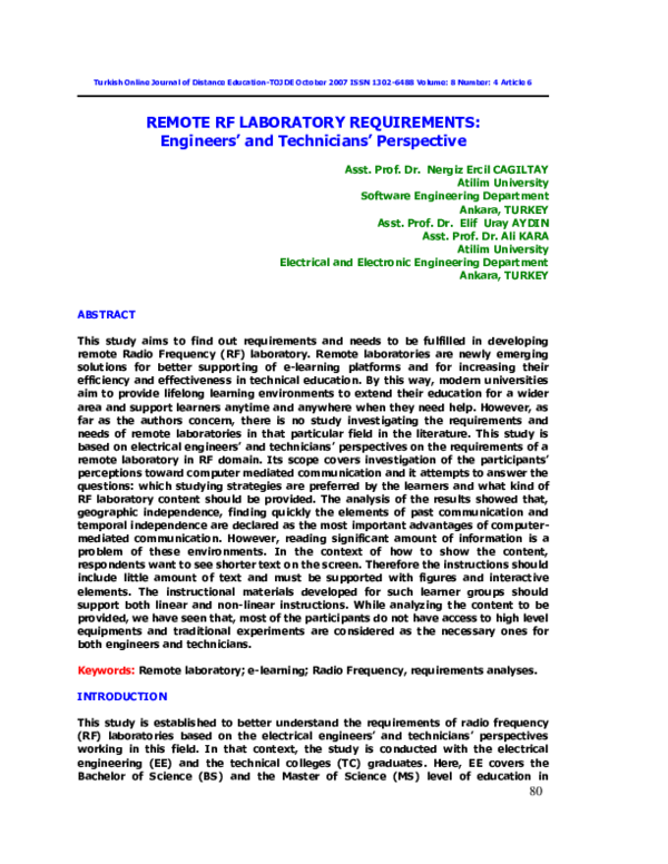 (PDF) REMOTE RF LABORATORY REQUIREMENTS: Engineers' and Technicians ...