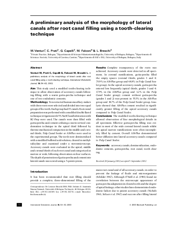 (PDF) A preliminary analysis of the morphology of lateral canals after
