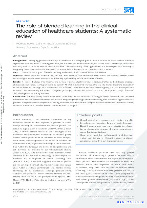 (PDF) The role of blended learning in the clinical education of ...
