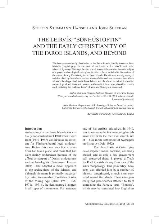 The Leirvik bonhústoftin and the Early Christianity of the Faroe Islands, and beyond