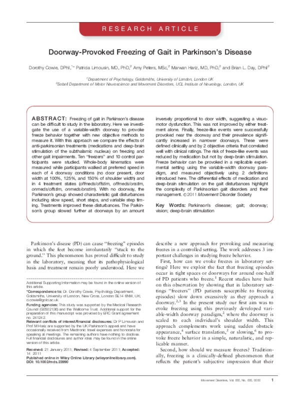 (PDF) Doorway-Provoked Freezing of Gait in Parkinson’s Disease