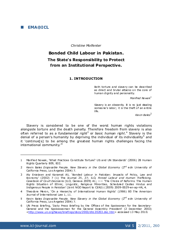 (PDF) Bonded Child Labour in PakistanThe State's Responsibility to