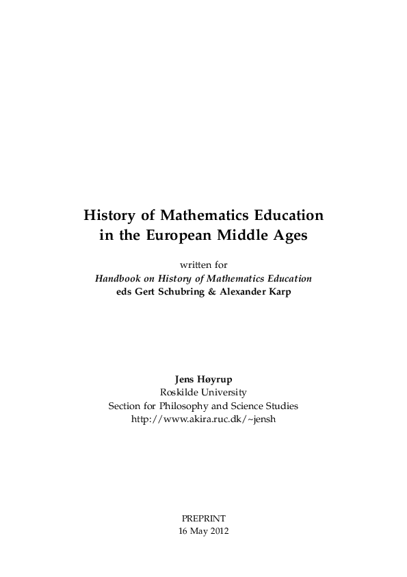 (PDF) History of Mathematics Education in the European Middle Ages