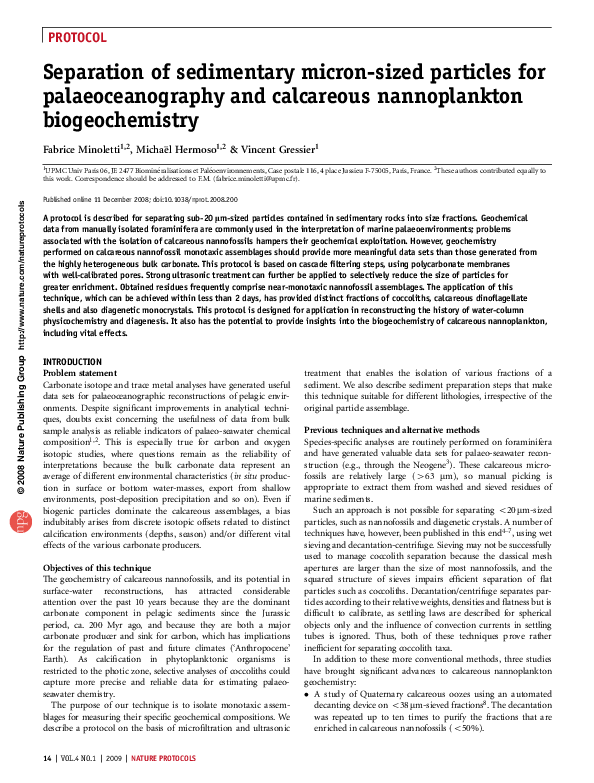 (PDF) Separation of sedimentary micron-sized particles for ...