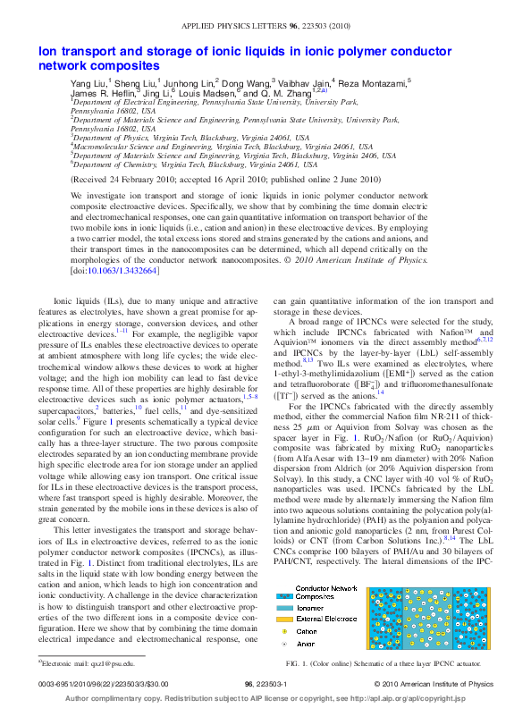 (PDF) Ion transport and storage of ionic liquids in ionic polymer ...