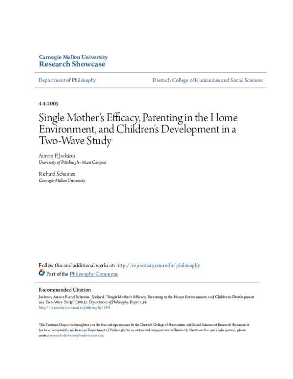 (PDF) Single mothers' self-efficacy, parenting in the home environment ...
