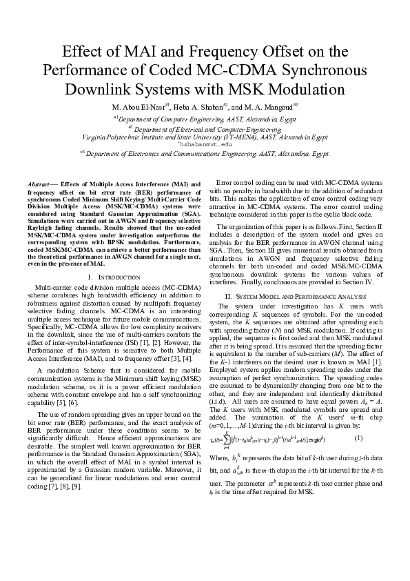 (PDF) Effect of MAI and Frequency Offset on the Performance of Coded MC ...