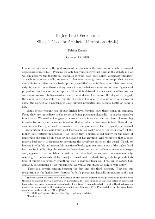 (PDF) Higher-Level Perception: Sibley’s Case for Aesthetic Perception ...