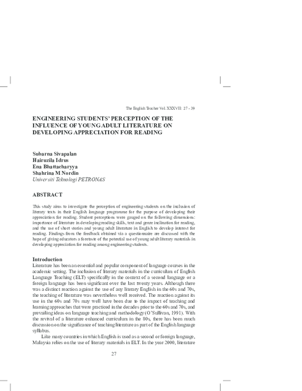 (PDF) Engineering students’ perception of the influence of young adult ...