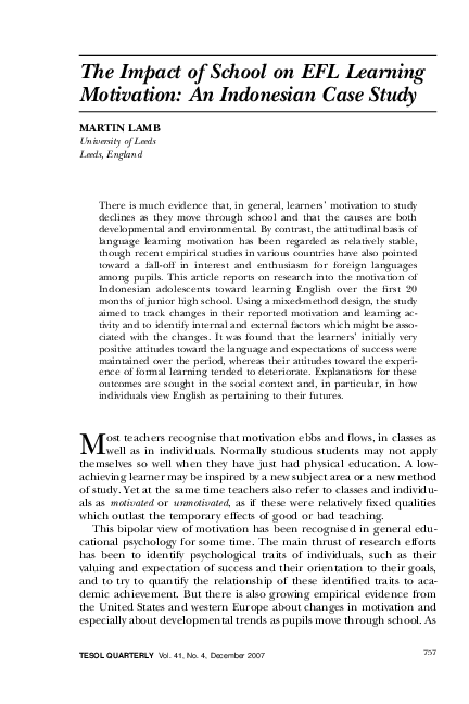 (PDF) The impact of school on EFL learning motivation: An Indonesian ...