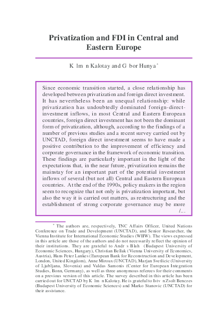 (PDF) Privatization and FDI in Central and Eastern Europe