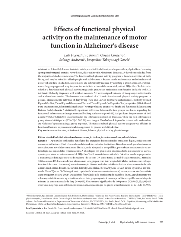 (PDF) Effects of functional physical activity on the maintenance of ...