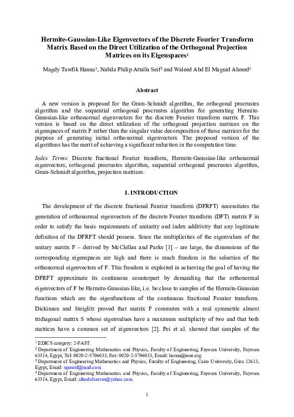 (PDF) Hermite-Gaussian-like eigenvectors of the discrete Fourier ...