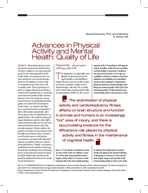 (PDF) State of the art review: Advances in physical activity and mental ...