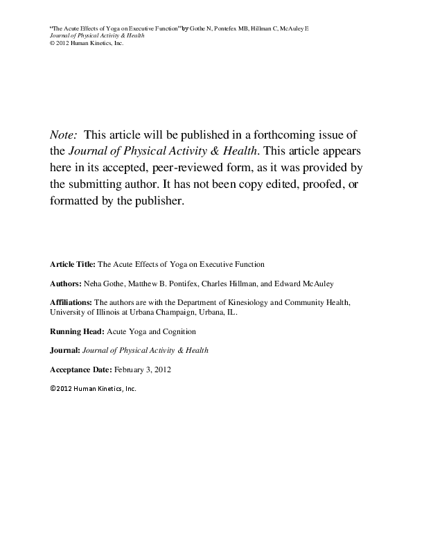 (PDF) The Acute Effects of Yoga on Executive Function Edward McAuley